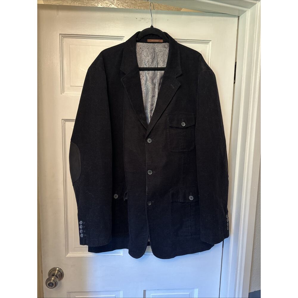 Tasso Elba Blazer Men's XXL Corduroy Sport Coat Dress Jacket 3 Button Black